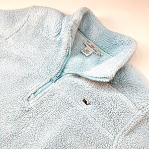 Vineyard Vines Sherpa Fleece Pullover Women's Small Light Blue Quarter Zip‎